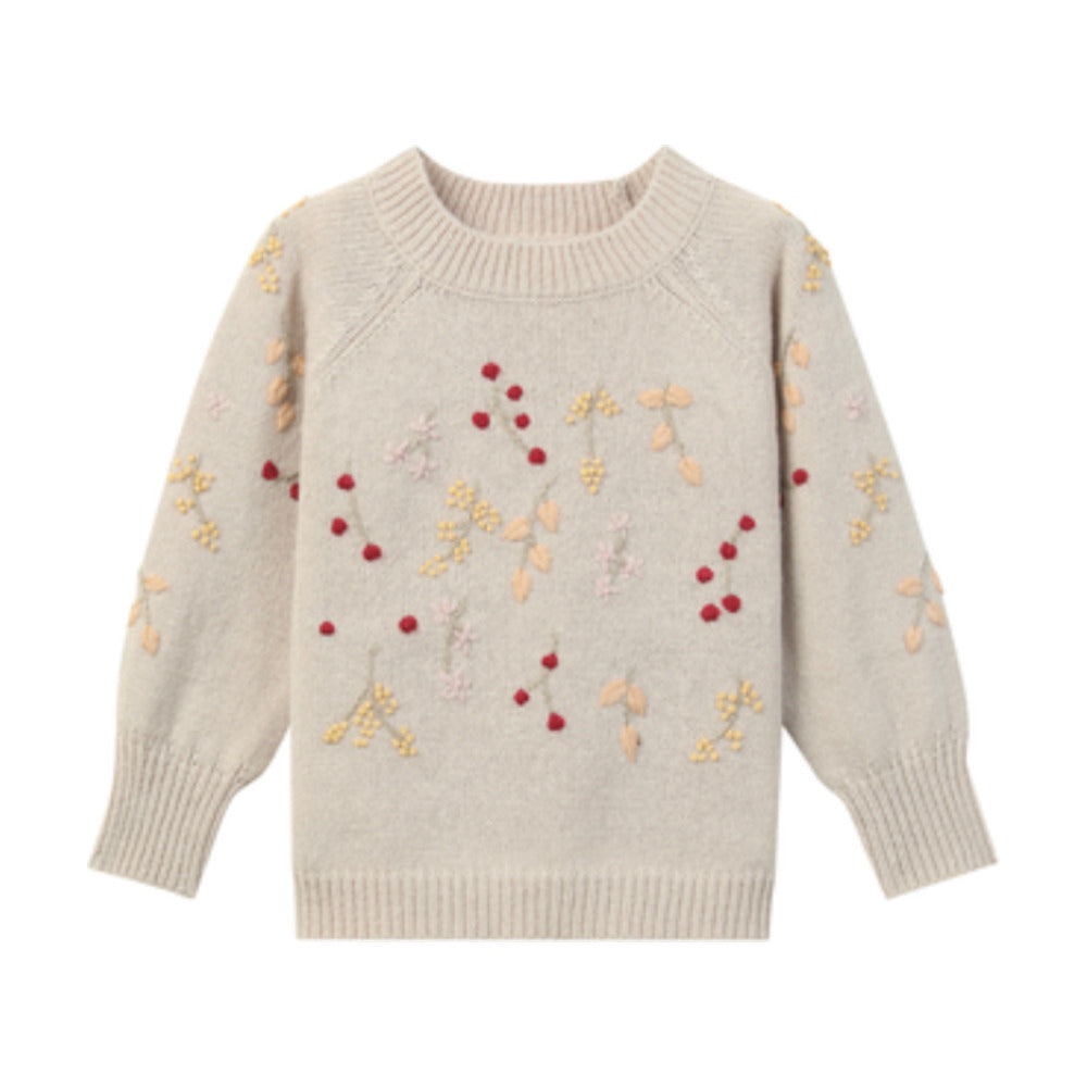 Flower Embroidered Sweater in Ivory Multicolor