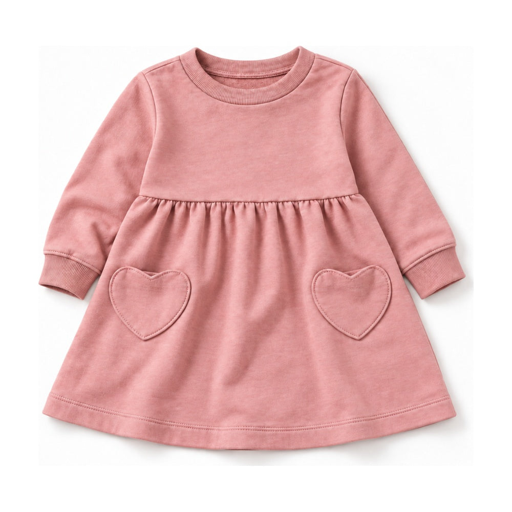 Baby Heart French Terry Dress in Sweetheart Rosa
