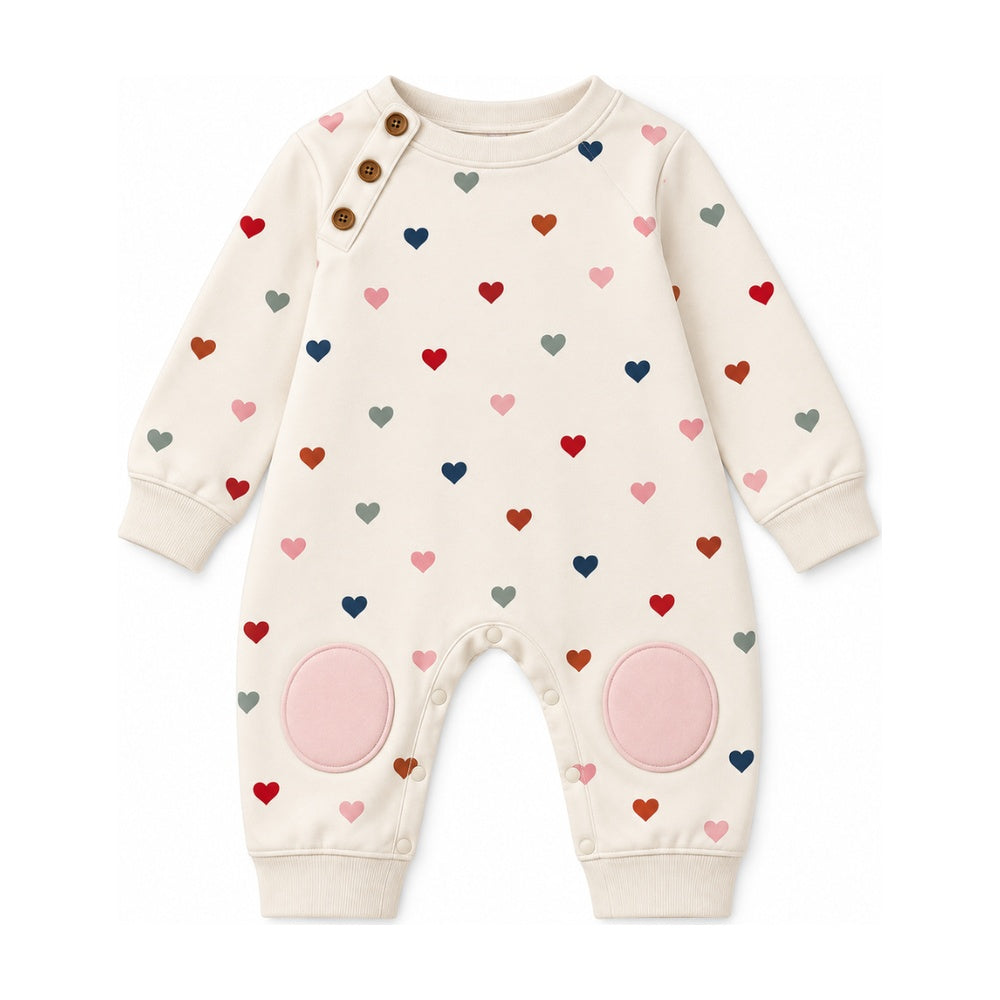 Baby "Patch" French Terry Romper in Heirloom Hearts