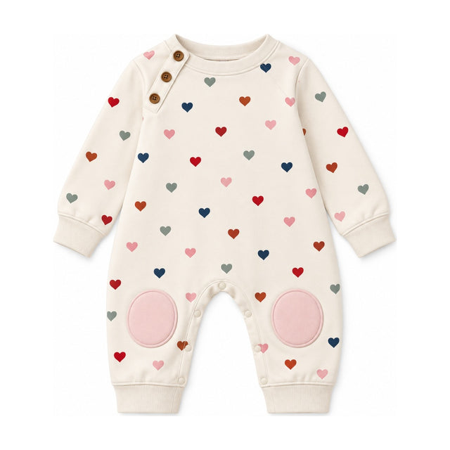 Baby "Patch" French Terry Romper in Heirloom Hearts