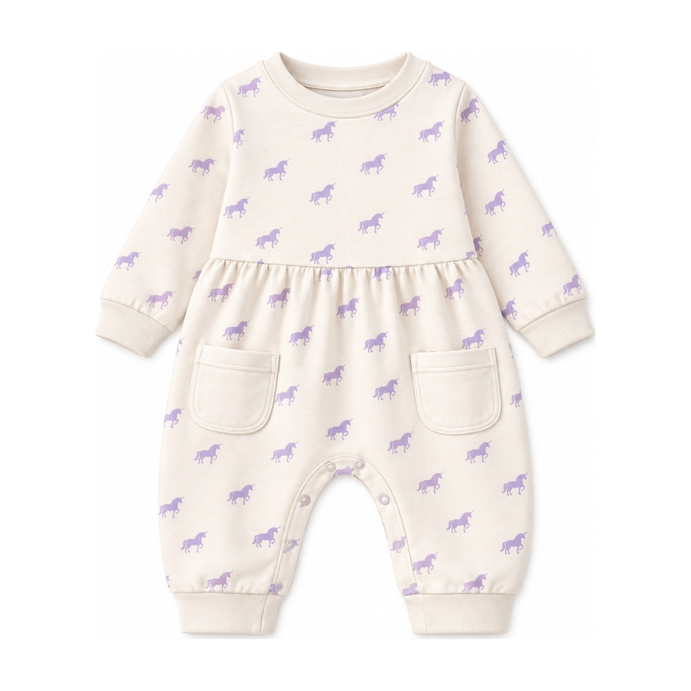 Baby "Pocket" French Terry Romper in Lavender Unicorn