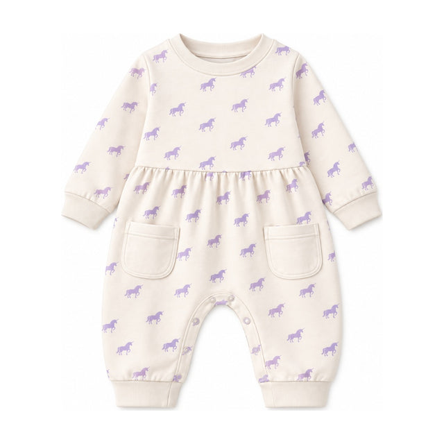 Baby "Pocket" French Terry Romper in Lavender Unicorn