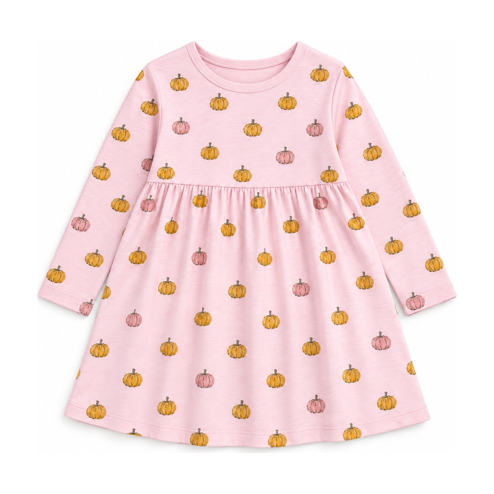 Kids Classic Long Sleeve Dress in Petite Pumpkin Toss