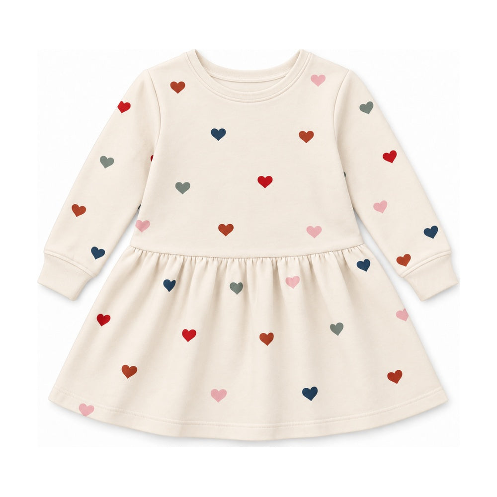 Kids Faye French Terry Sweatshirt Dress in Heirloom Hearts