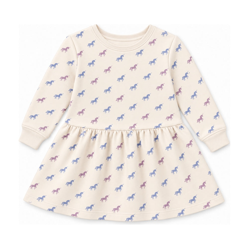 Kids Faye French Terry Sweatshirt Dress in Lavender Unicorn