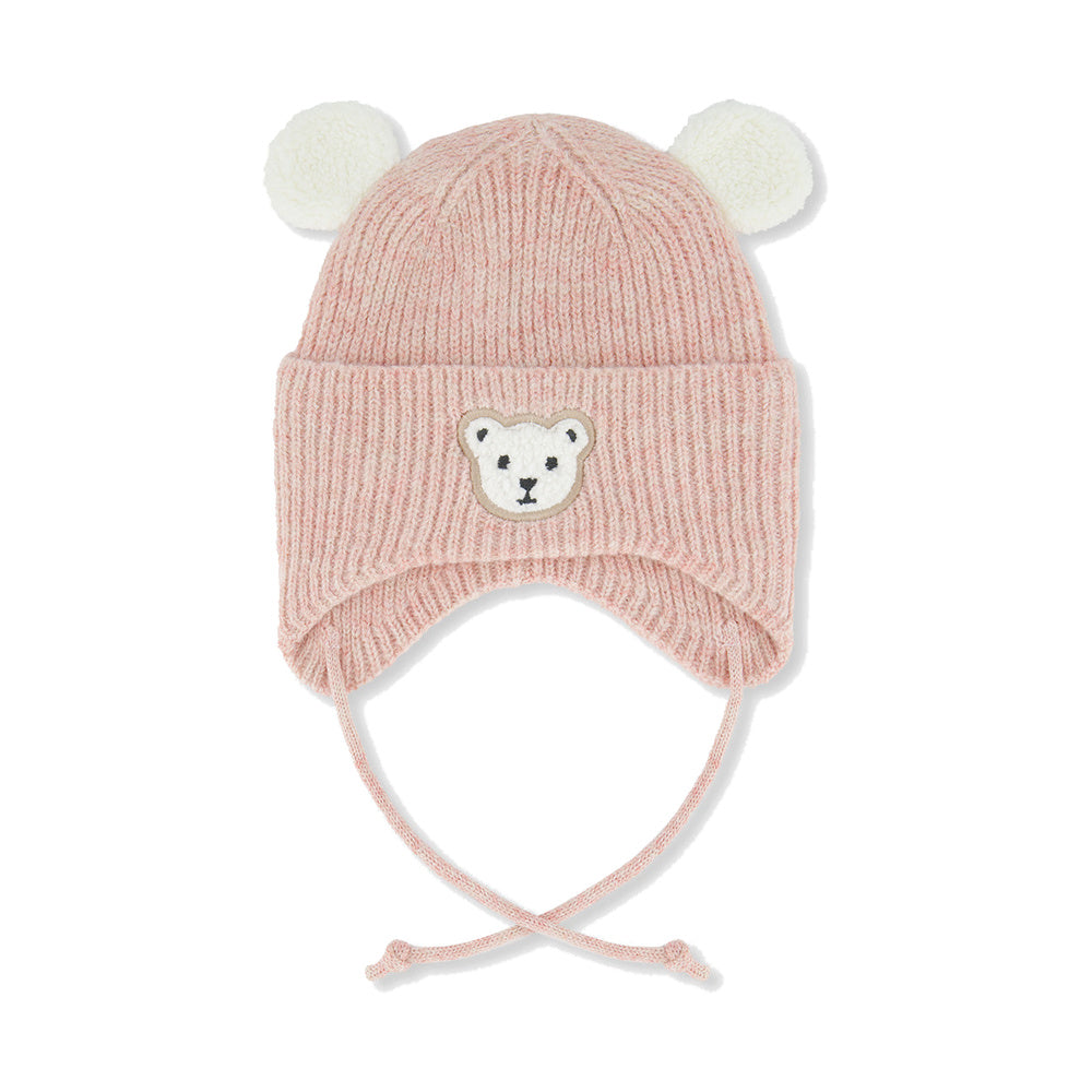 Baby Earflap Knit Hat in Silver Pink