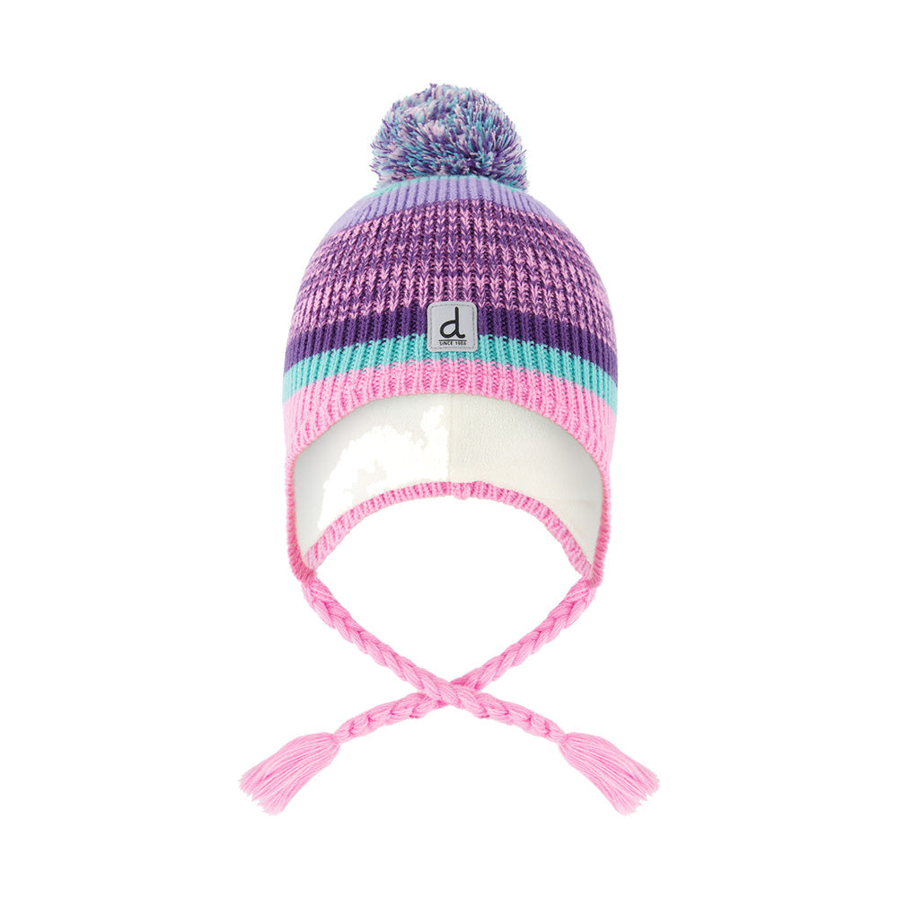Pom Pom Knit Hat in Jacquard Purple Stripes