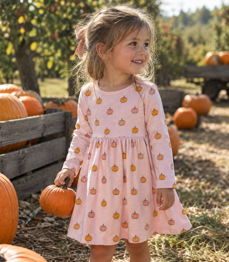 Kids Classic Long Sleeve Dress in Petite Pumpkin Toss