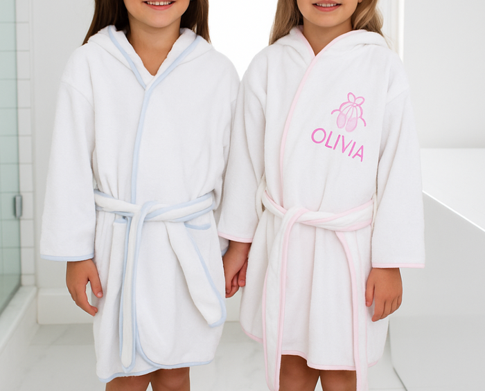 two girls in their bathrobes