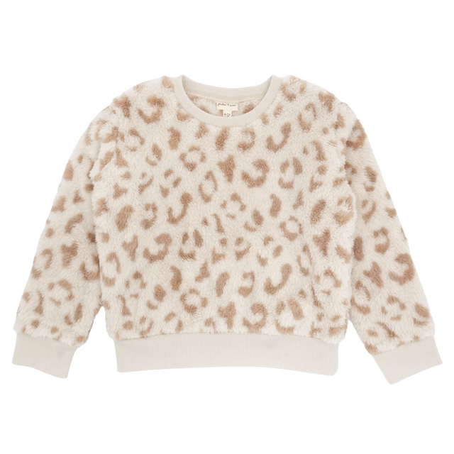 creme and beige cheetah sweater on a white background