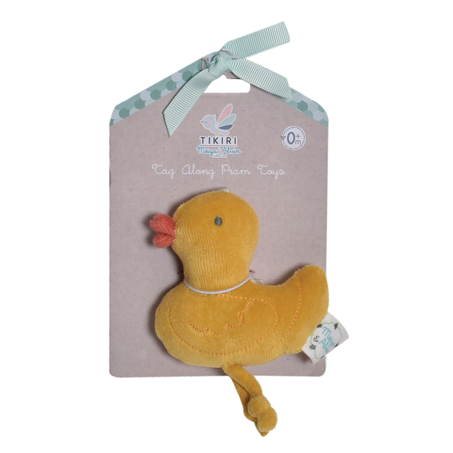 Yellow duck toy on a white background