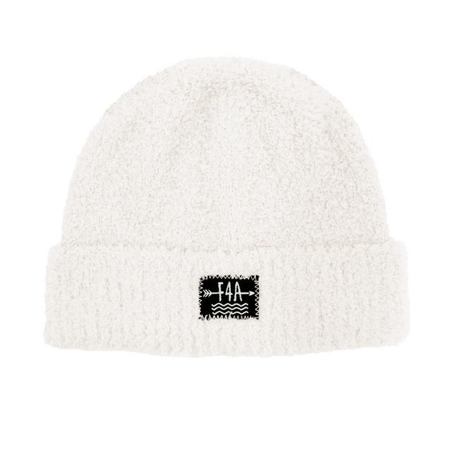 ivory beanie on white background