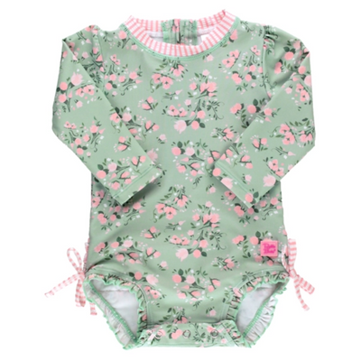 Tea Roses Long Sleeve One Piece Rash Guard in Green front