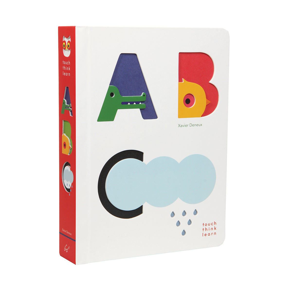 Children's book with colorful letters A, B, and C on a white background