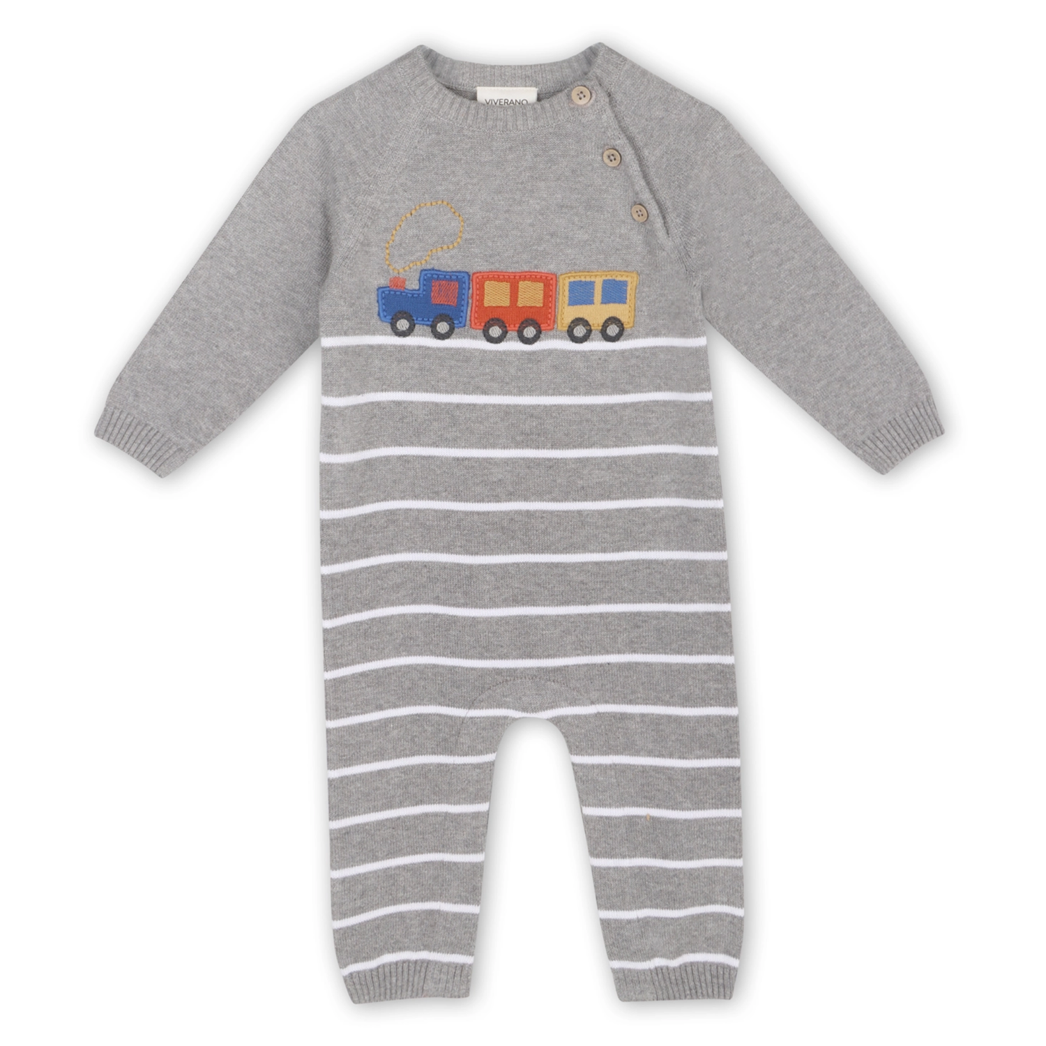 Grey onesie with colorful train on white background