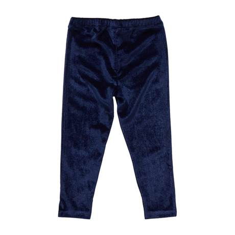 Navy blue velvet pants on a white background