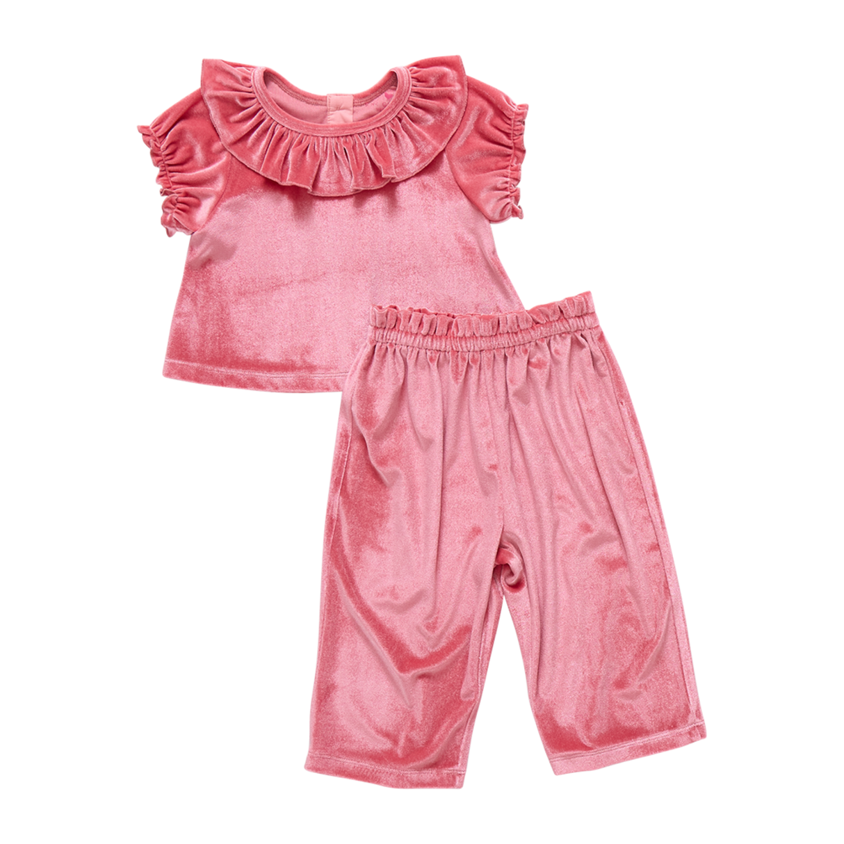 Pink velvet set of a short sleeve shirt and pants