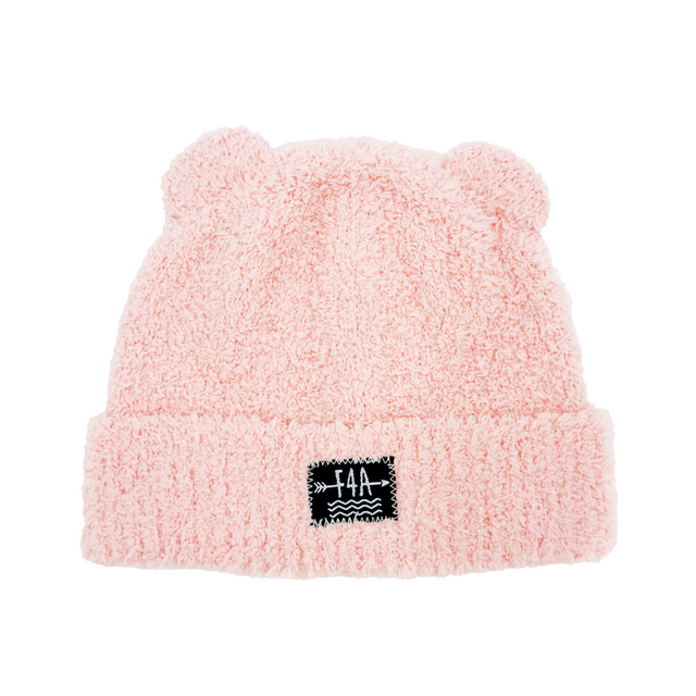 Pink beanie on white background