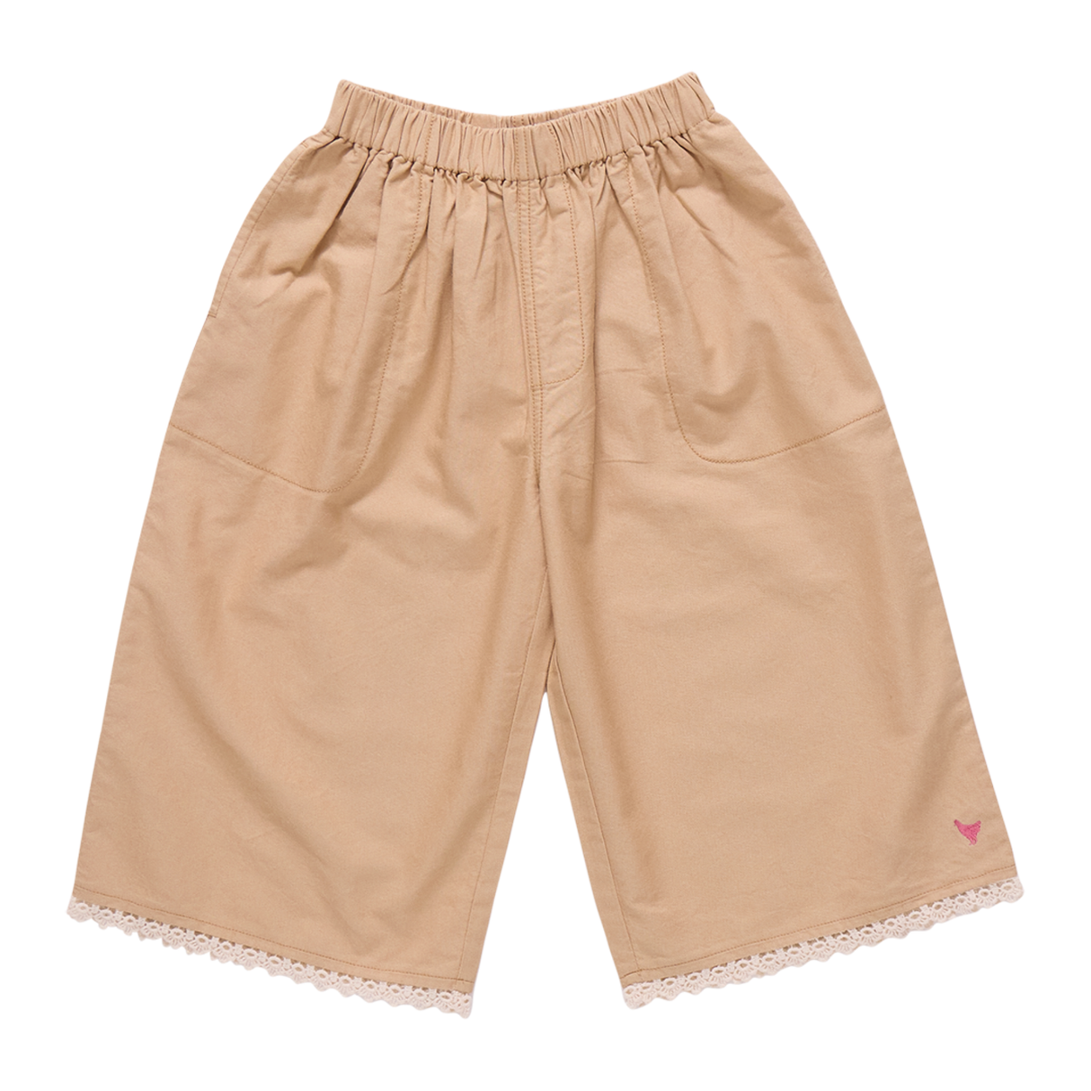 Khaki short with lace trim on bottom