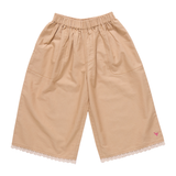 Khaki short with lace trim on bottom