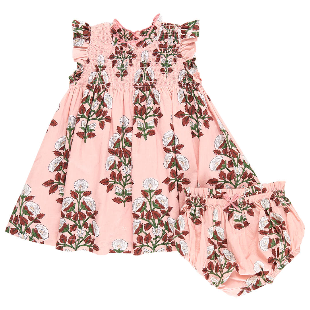Baby Stevie Dress Set - Pink Bouquet Floral front