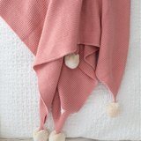 Pom Pom Knit Blanket - Rose Bud