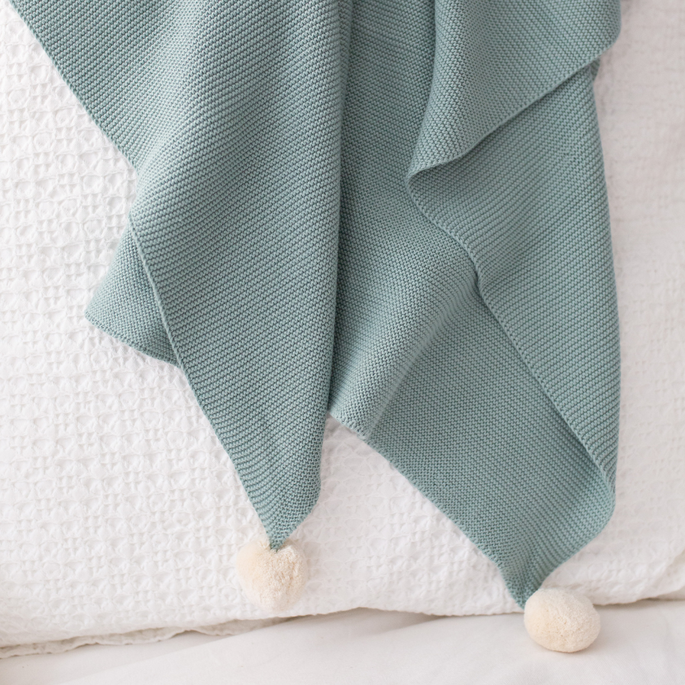 Pom Pom Knit Blanket - Slate