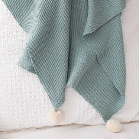 Pom Pom Knit Blanket - Slate