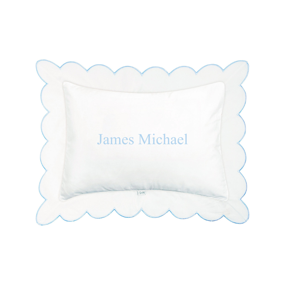 Scalloped Trim Pillow in Light Blue