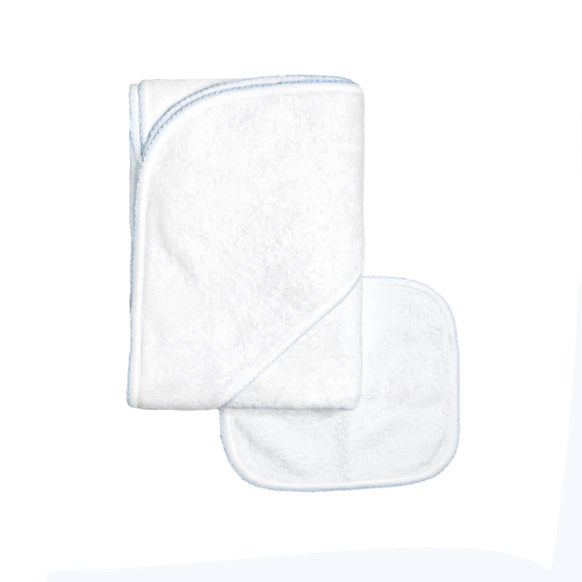 Terry/Picot Baby Towel + Wash Set in Light Blue