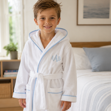 Kids Terry Cotton Bathrobe in Light Blue