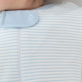a baby wearing Classic Stripe Zipper Romper in Light Blue details 3