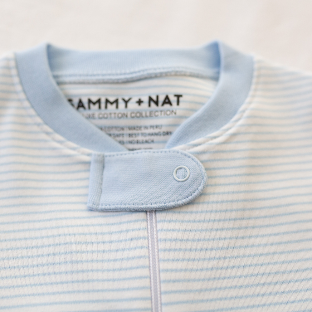 Classic Stripe Zipper Romper in Light Blue details 4