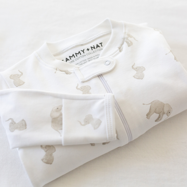Tiny Elephant Zipper Romper in Grey details 1