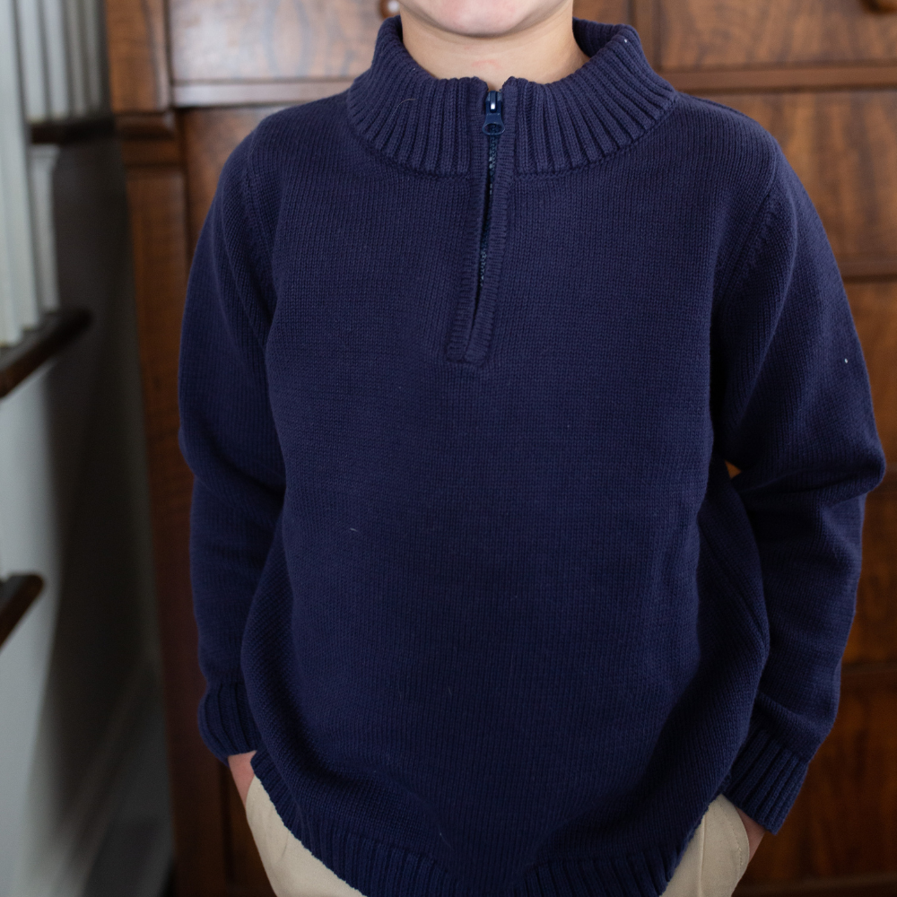 Knit Quarter-Zip Cotton Sweater in Navy