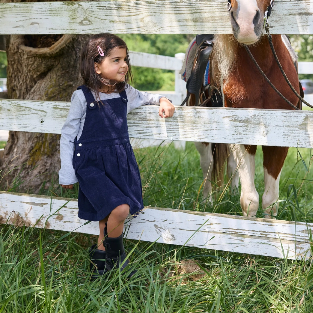 Corduroy Pinafore Dress in Navy