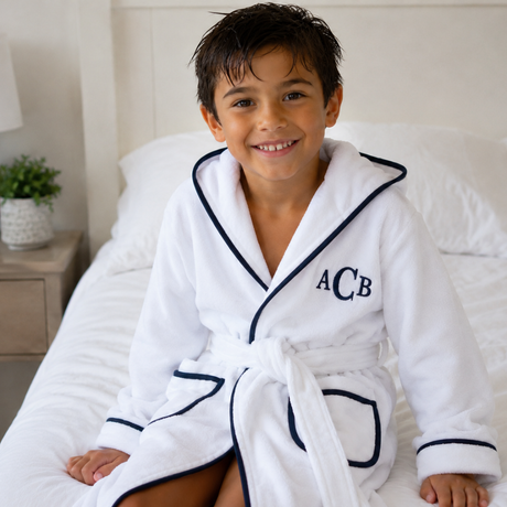 Kids Terry Cotton Bathrobe in Navy