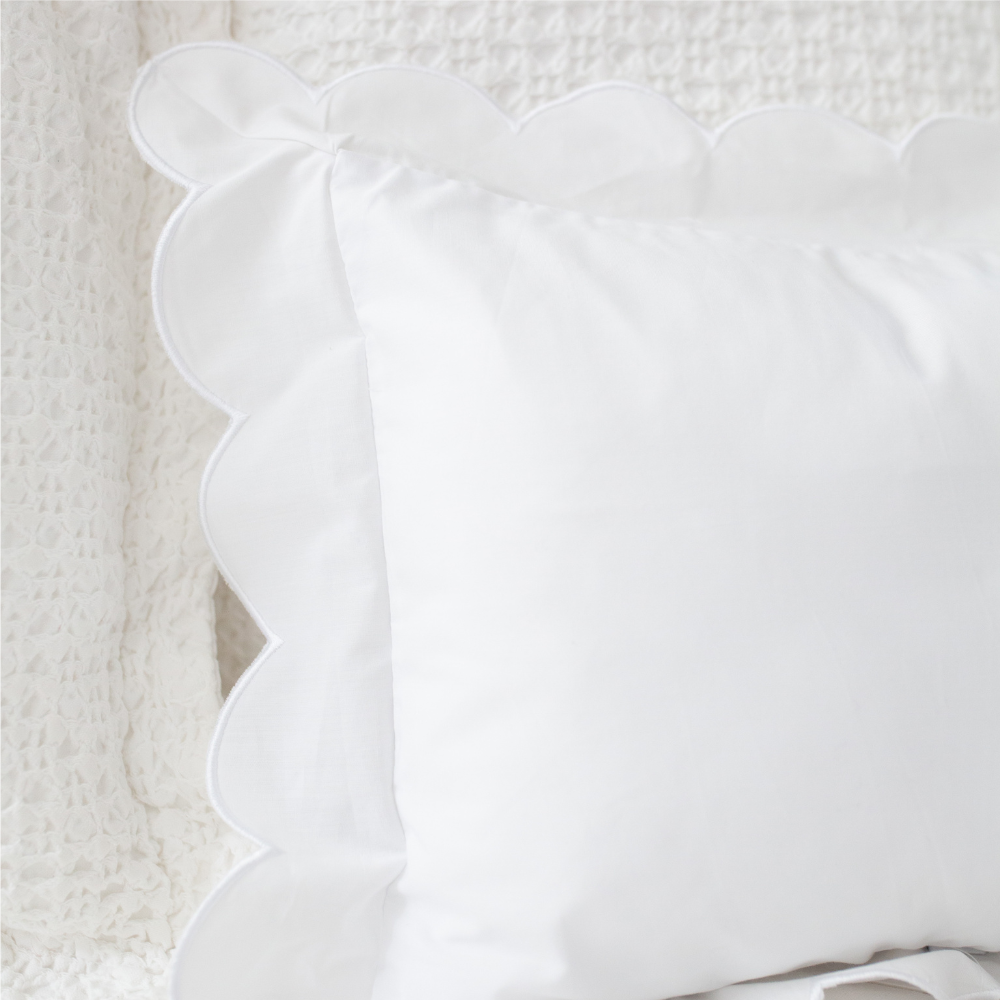 Scalloped Trim Pillow in White