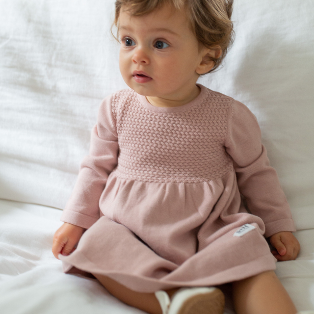 Baby Cozy Knit Dress  in Pink Pearl