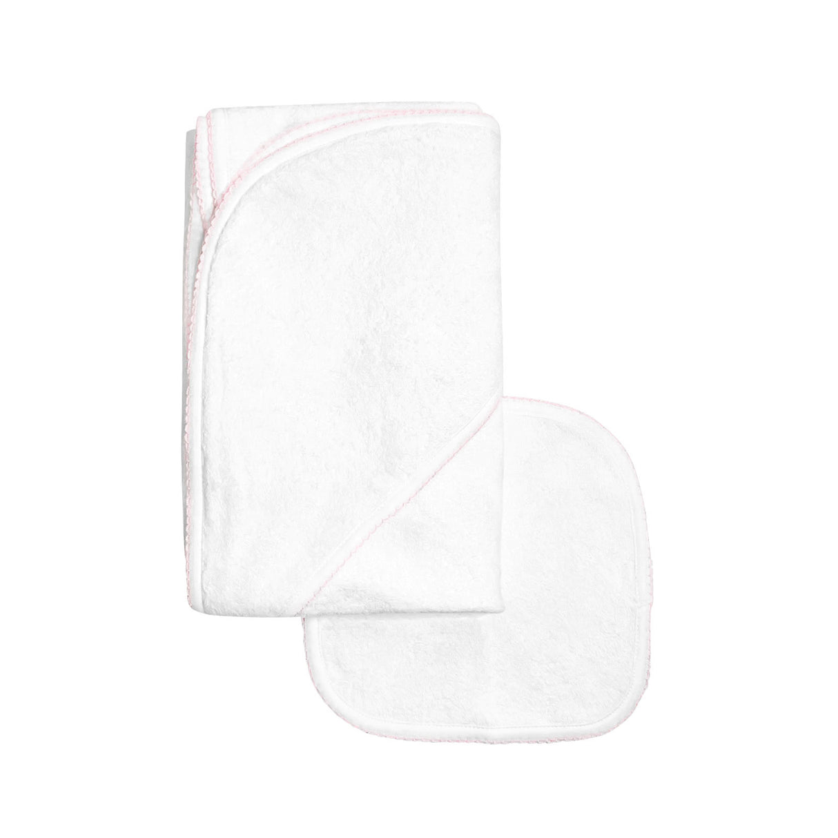 Terry/Picot Baby Towel + Wash Set in Light Pink