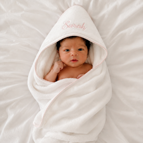 Terry/Picot Baby Towel + Wash Set in Light Pink