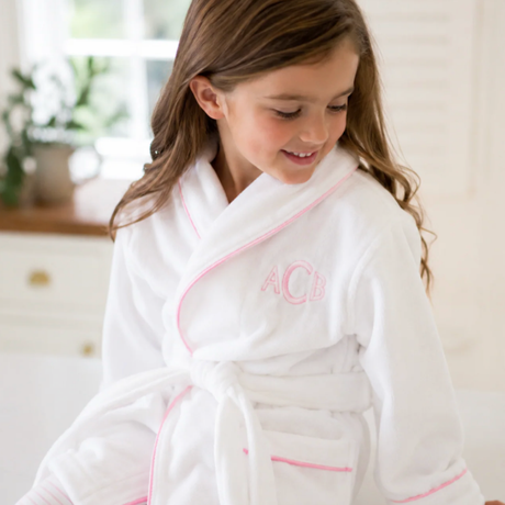 Kids Terry Cotton Bathrobe in Light Pink