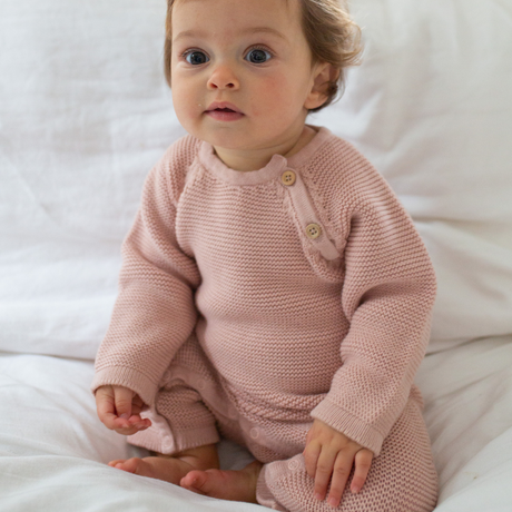 Baby Cozy Knit Romper in Pink Pearl