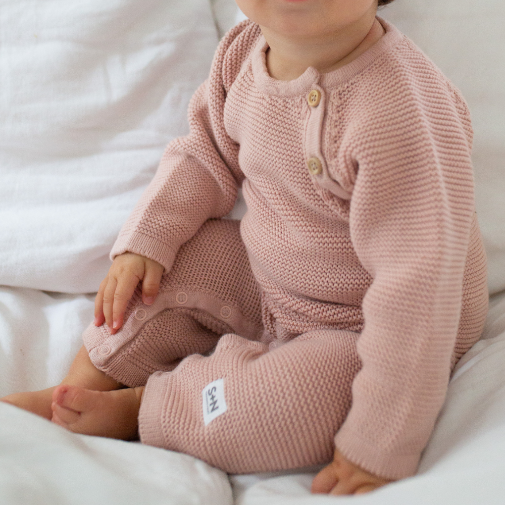 Baby Cozy Knit Romper in Pink Pearl
