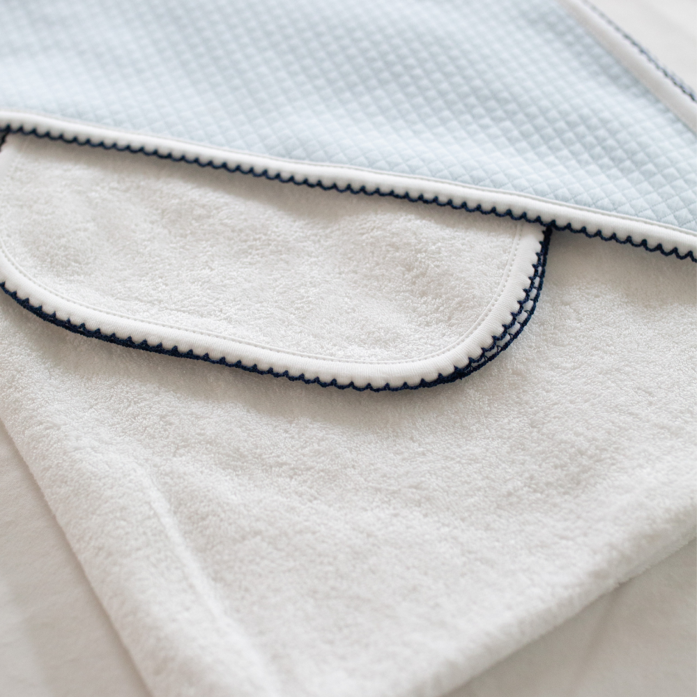 Diamond Baby Towel + Wash Set in Light Blue/Navy