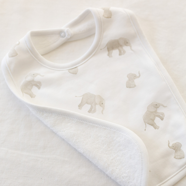 Tiny Elephant Bib in Grey details