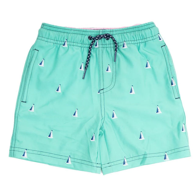 H2O Appearing Embroidered Trunks - Green Sails