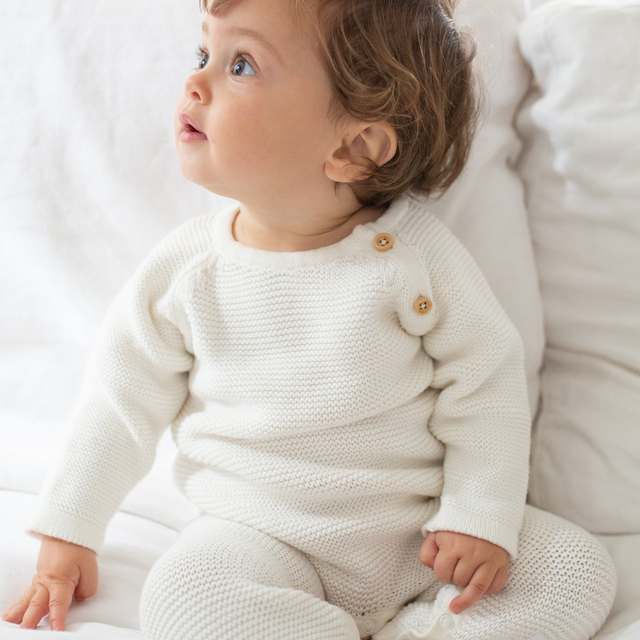 Baby Cozy Knit Romper in Ivory