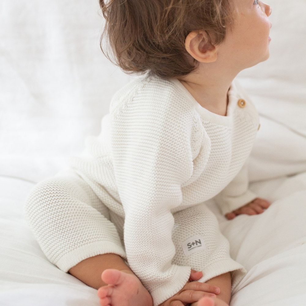 Baby Cozy Knit Romper in Ivory