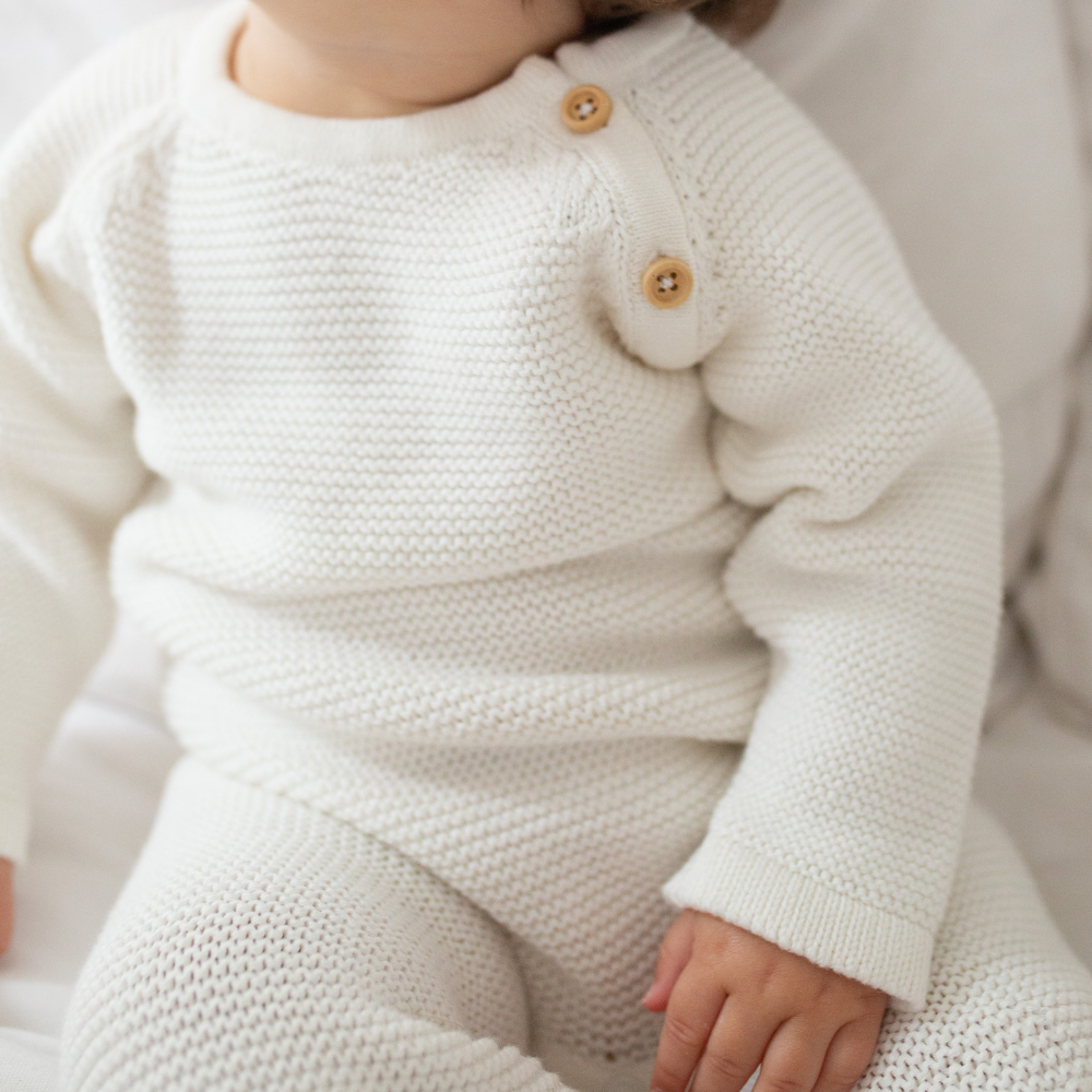 Baby Cozy Knit Romper in Ivory
